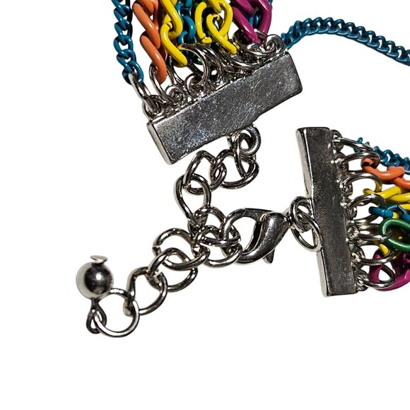 Retro Multicolor Layered Chain Link Necklace 80s 90s Punk Fashion Jewelry Women - Picture 3 of 4